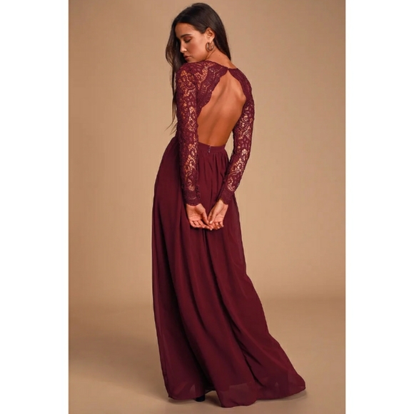 Lulus Dresses & Skirts - LULU'S Awaken My Love Burgundy Long Sleeve Maxi Dress sz M Womens Evening Formal
